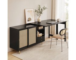 COVREO Dressoir 107 x 40 x 71,4 cm zwart MDF met 360 graden draaibaar en uitschuifbaar blad