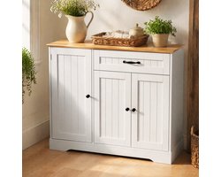 COVREO Dressoir 107 x 40 x 84,1 cm - wit en natuurkleur, 3 deuren, 1 lade, verstelbare planken