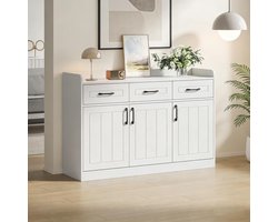 COVREO Dressoir 120 x 35 x 80 cm wit, 3 lades 3 deuren, spaanplaat