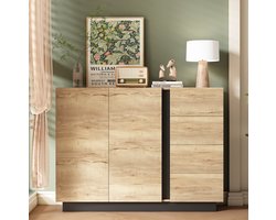 COVREO Dressoir 120 x 35,5 x 90,5 cm - 4 lades, 2 deuren, drukopener, naturel en zwart
