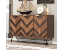 COVREO Dressoir 120 x 38 x 76,5 cm – houtkleur en zwart, 3 deuren met planken