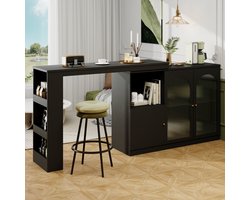 COVREO Dressoir 120 x 40 x 103 cm - 360° draaibaar, met glazen deur en open vakken, zwart