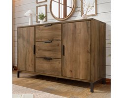 COVREO Dressoir 120 x 40 x 76 cm - 2 deuren, 3 lades, verstelbare plank, donkere eik