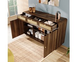 COVREO Dressoir 120 x 40 x 85 cm - 3 lades, 2 kastdeuren, open vak, walnoot