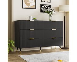 COVREO Dressoir 120 x 77 x 40 cm - 6 lades, zwart en goud