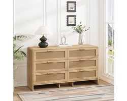 COVREO Dressoir 130x40x74 cm – naturel, 6 lades, met afgeronde hoeken
