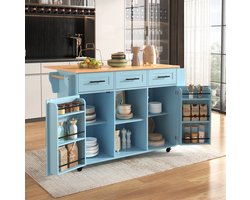 COVREO Dressoir 139x71x91,5 cm blauw, MDF met houtlook blad en wielen