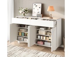 COVREO Dressoir 140 x 38 x 89 cm - 2 lades, 4 deuren, verstelbare planken, wit