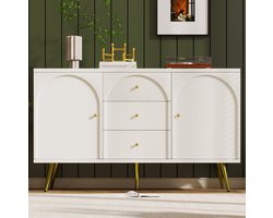COVREO dressoir 140 x 40 x 84 cm - 2 deuren, 3 lades, verstelbare plank, creme wit