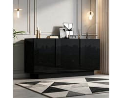 COVREO Dressoir 160 x 35 x 60 cm - 3 deuren, 6 opbergvakken, hoogglans zwart