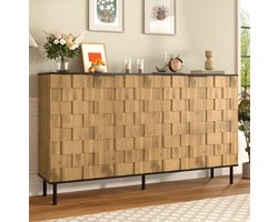 COVREO Dressoir 160 x 35 x 80,5 cm - 2-deurs kast in houtlook met metalen poten, naturel en zwart