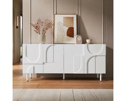 COVREO dressoir 160 x 38,5 x 70 cm - wit, geometrisch design met opbergruimte