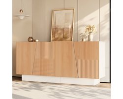 COVREO dressoir 160 x 40,5 x 72 cm - 4 deuren, verstelbare planken, wit en naturel