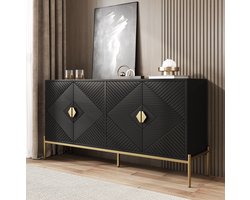 COVREO Dressoir 162 x 40 x 80 cm - 4-deurs opbergkast met geometrisch design, zwart