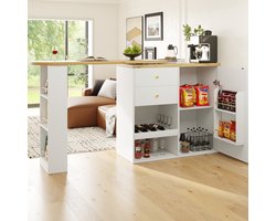 COVREO Dressoir 204 x 39 x 104 cm - draaibaar, met laden, open opbergruimte, wit