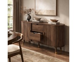 COVREO Dressoir met 2 laden – Opbergkast met schuifdeuren – Voor woonkamer – 140x40x79,5 cm – Walnoot