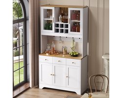 COVREO Dressoirkast 94,5 x 30 x 175,5 cm - wit met houtnerf, 5 deuren, 3 lades