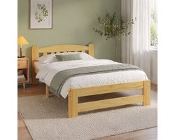 COVREO Eenpersoonsbed 205x96x55 cm naturel hout, met hoofdbord en lattenbodem
