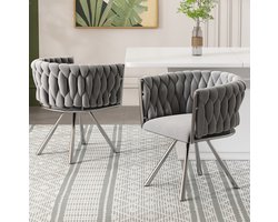 COVREO Eetkamerstoel 59x54x72 cm – velvet grijs en zilver, 360 graden draaibaar, set van 2