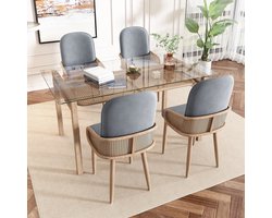 COVREO Eetkamerstoel set van 4 - velvet, rattan-design, armleuningen, grijs