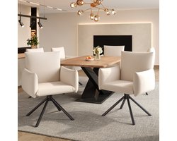COVREO Eetkamerstoel set van 6 60 x 88 cm - draaibaar 360°, met armleuningen, beige