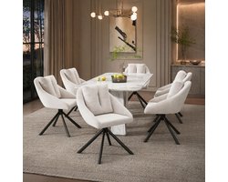 COVREO Eetkamerstoel set van 6 79 x 59 cm - draaibaar, velvet, beige