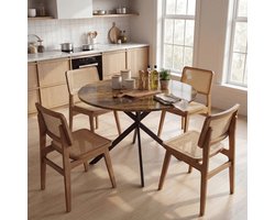 COVREO Eettafel 100 cm rond rustic brown hout, industrieel voor 4 personen
