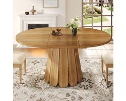 COVREO Eettafel 118-158x118x76,8 cm – bruin, MDF en metaal, uitschuifbaar tot 6 personen