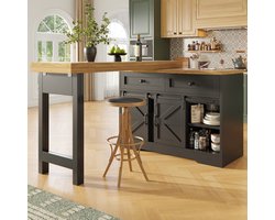 COVREO Eettafel 120-197x40x72 cm zwart MDF, 2-in-1 keukeninsel met opbergruimte