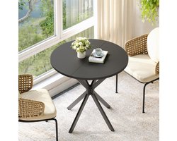 COVREO Eettafel 80x80x75 cm – zwart, ronde tafel met X-vormig metalen onderstel
