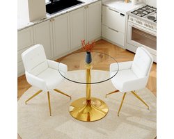 COVREO Eettafel set 85 cm, transparant glas, metaal, 2 draaistoelen