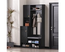 COVREO Halmeubel 100x35x180 cm zwart, MDF met 2 lades en zitbank