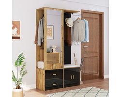 COVREO Halmeubel 100x38x180 cm zwart en hout, met spiegel en opbergruimte