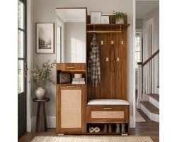 COVREO Halmeubel 110x38x190 cm walnoot, MDF met spiegel en zitbank