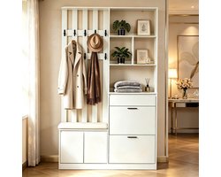 COVREO Halmeubel 120x30x200 cm wit, MDF met zitbank en 10 haken