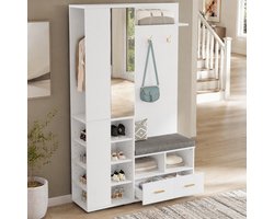 COVREO Halmeubel 120x35x190 cm wit, spaanplaat met spiegel en 2 lades