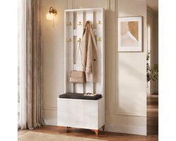 COVREO Halmeubel 60,5 x 35,2 x 180,5 cm - met schoenenbank, kussen, haken en kast, wit