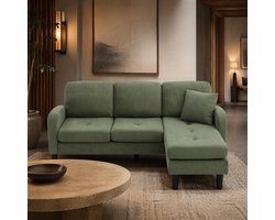 COVREO Hoekbank 166 x 118 x 77 cm - cordstof, kunststof poten, modulair, groen