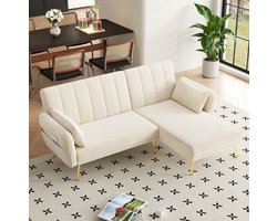 COVREO Hoekbank 191,5x130,5x80 cm beige, velvet met verstelbare rugleuning