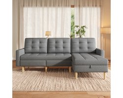 COVREO Hoekbank 212x130x86 cm grijs, stof met opbergruimte