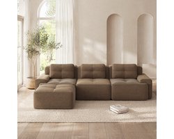 COVREO Hoekbank 293 x 177 x 69 cm - 3-zits, corduroy, bruin, met ottoman