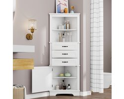 COVREO Hoekkast 57,7x46x167,5 cm wit, MDF met 3 lades en open vakken