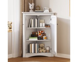 COVREO Hoekkast 61,5 x 34,5 x 80 cm – wit MDF, 2 deuren, 3 opbergniveaus