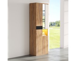 COVREO Hoge kast 65x35x190 cm zwart en naturel, spaanplaat, met spiegel