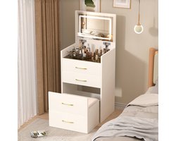 COVREO Kaptafel 60 x 40 x 118 cm - wit, MDF, glazen tafelblad, 3 lades