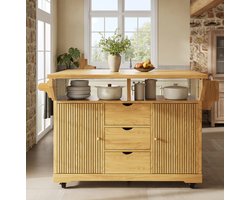 COVREO Keuken eiland 142,5 x 80 x 95 cm bruin MDF en metaal, met 3 lades