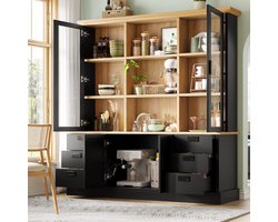 COVREO Keukenkast 140x40x185 cm zwart MDF, 6 lades glazen deuren opbergruimte