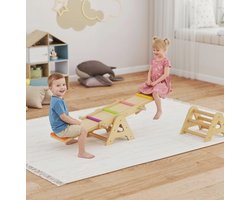 COVREO Kinder balanswip 133 x 38 x 24 cm multicolor, hout 2-in-1 balansbalk