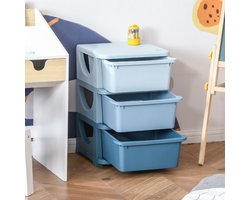 COVREO Kinder opbergkast 37 x 37 x 56,5 cm blauw kunststof met 3 lades en afgeronde hoeken