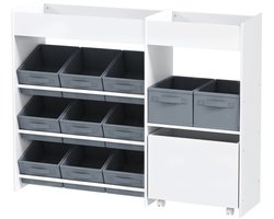 COVREO Kinderkast 105 x 30 x 80 cm - wit MDF, 11 stoffen boxen en opbergvakken